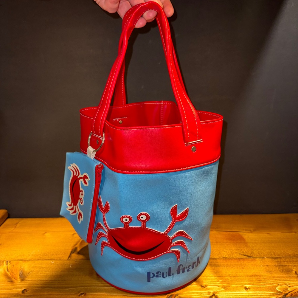 Vintage Y2K Paul Frank Crab Bucket Bag Purse + Matching Coin Pouch Rare Blue Red